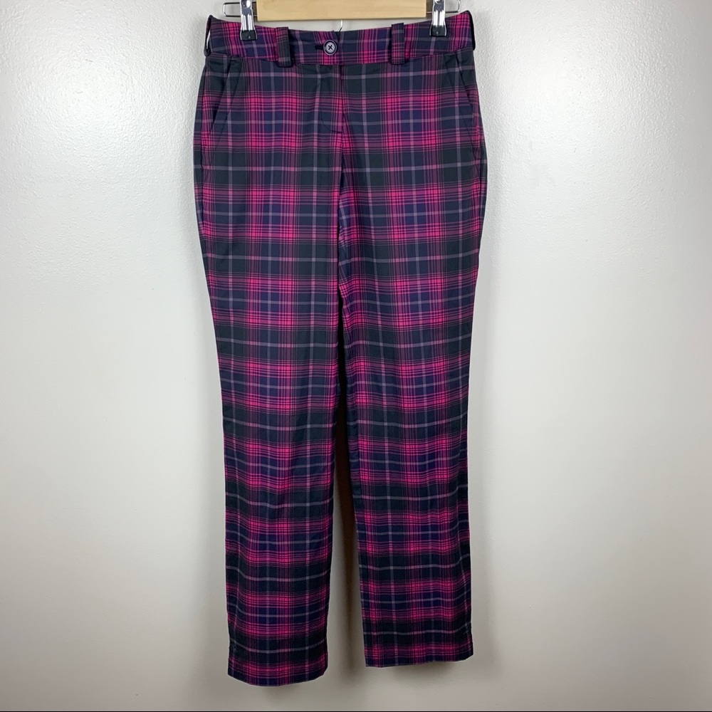 Nike Golf Tour Performance Pants Plaid Straight Leg Modern Rise Pink Black 2